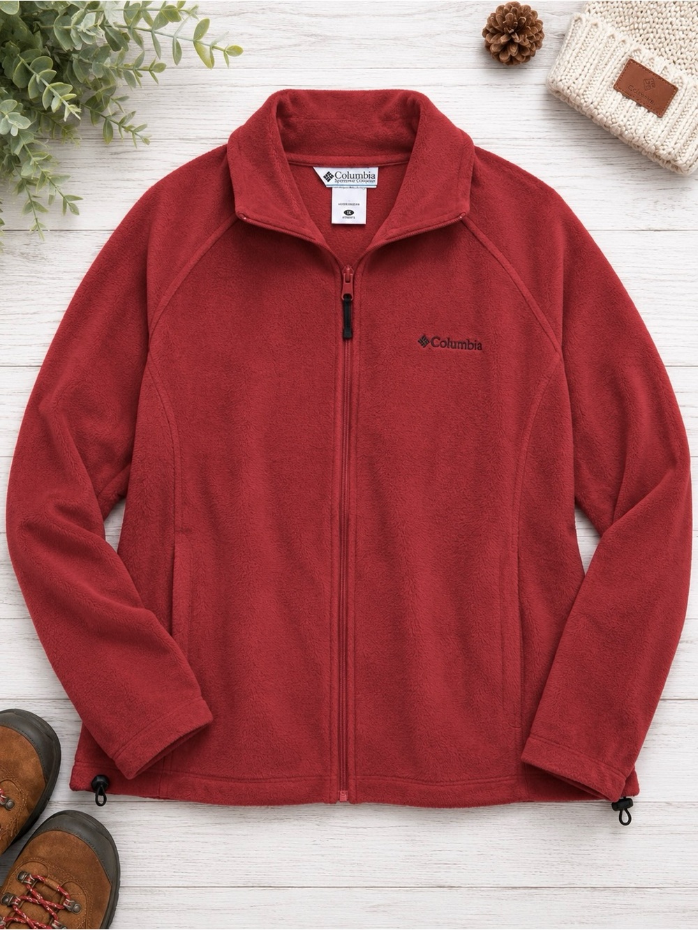 Columbia Women’s 1X Red Full Zip Fleece Jacket Plus Size Outdoor